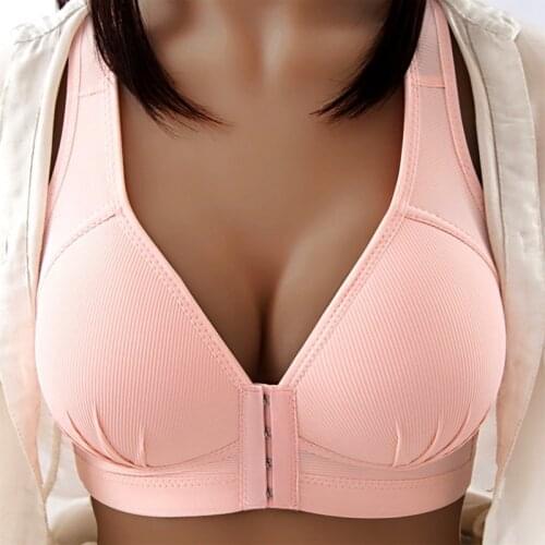 Sexy Plus Size Push Up Bra Front Closure Solid Color Brassiere Wire Free Bralette Seamless Bras For Women Hot Sale Dropship