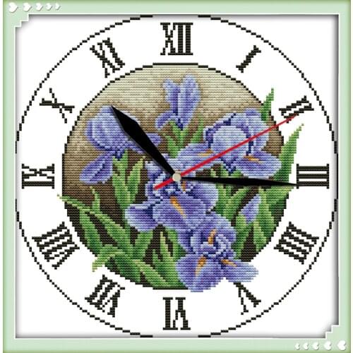 Iris clock face cross stitch kit 14ct 11ct count print canvas wall clock stitching embroidery DIY handmade needlework