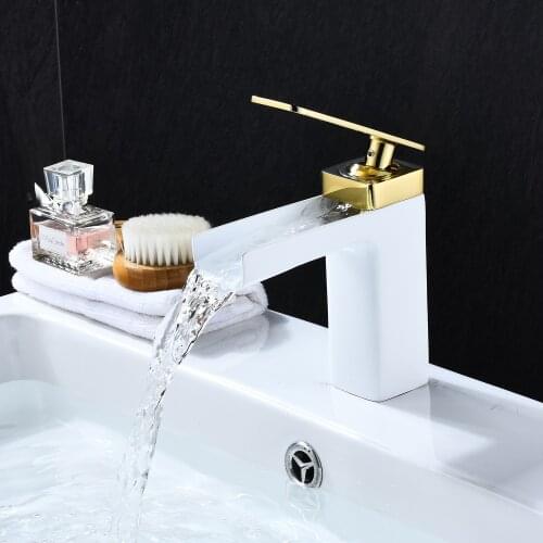 Black Bathroom Basin Faucet Hot and Cold Basin Mixer Faucet Waterfall Faucet Bathroom Vessel Sink Mixer Taps Brush Gold