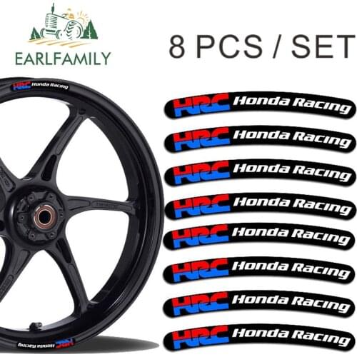 EARLFAMILY 13cm x 1.7cm 8x for HRC Honda Racing Rim Stickers Wheel Stripes Set Car Motorbike Motorcycle Decal Flat Glue Sticker