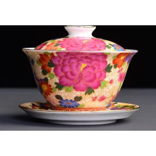 Enamel color Dragon Phoenix cup single Sancai cup ceramic large tea making kungfu tea set family tea bowl