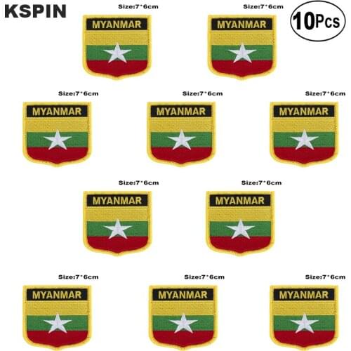 Myanmar Flag Embroidery Patches Iron on Saw on Transfer patches Sewing Applications for Clothes in Home&Garden