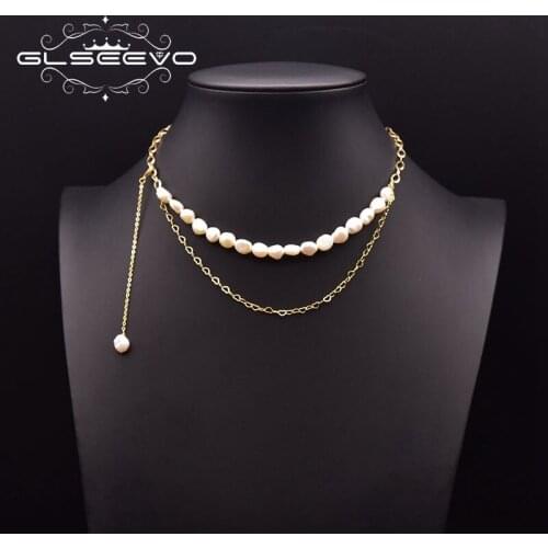 GLSEEVO Pure Natural Freshwater Double Pearl Necklace Wedding Party Noble Luxury Jewelry Jewelry Woman Necklace GN0292B