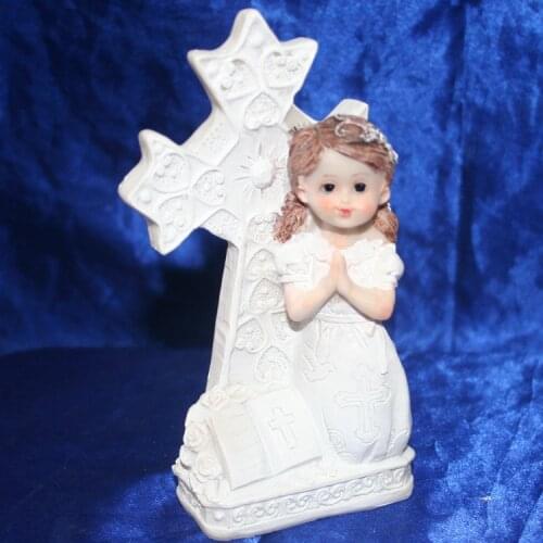 Christian Manger Handicraft Cross Prayer Angel Boy and Girl Angels Resin Figure Statuette Christ Gift Wedding Present figurine