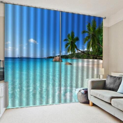 Customized size Luxury Blackout 3D Window Curtains For Living Room Blackout curtain blue curtains beach curtain