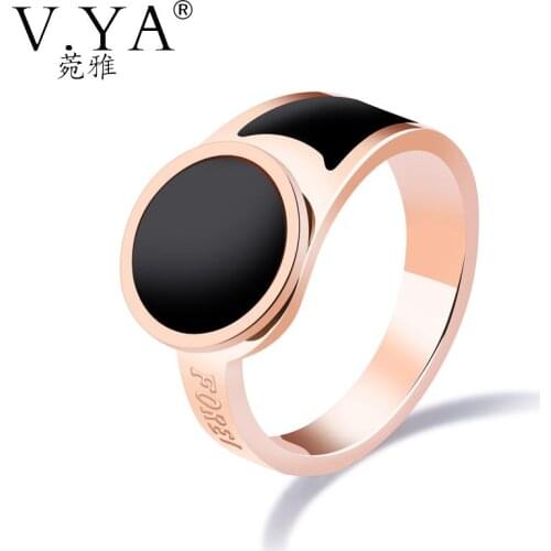 V.YA Forever Love Rings For Women Fashion Stainless Steel Jewelry Black Resin Anniversary Finger Rings Women Charms Dropship
