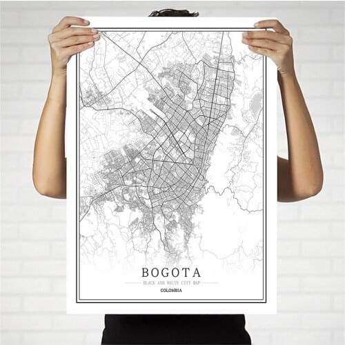Colombia Creative city map Bogota Abstract Canvas Painting Black and white Wall Art Print Poster Picture Home Decoration