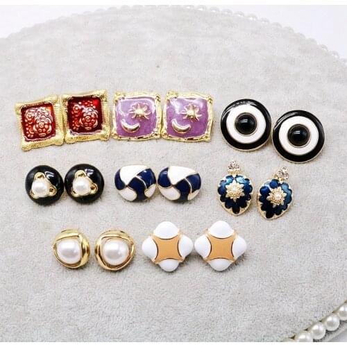 Round Square Earring Colorful European Geometry Graffiti Moon Star Metal