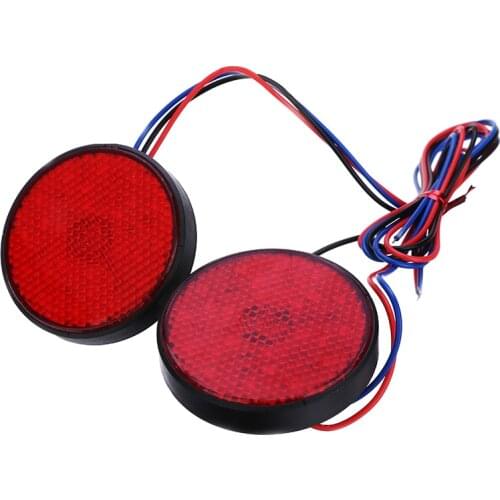 2PCS Round Reflector Red Light 12V Motorcycle 24 SMD LED Tail Turn Signal Brake Stop Lamp Decorative Light