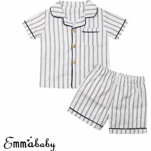 Summer Kids Baby Boy Cotton Striped Sunsuit Pajama Sets Toddler Sleepwear Underwear Casual Boys T-Shirt+Shorts Nighties Homewear