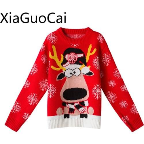 Cute Fashion Women Sweater Christmas Cartoon Regular Knitted Thick Sweaters Long Sleeve Cotton Pullovers W5 35