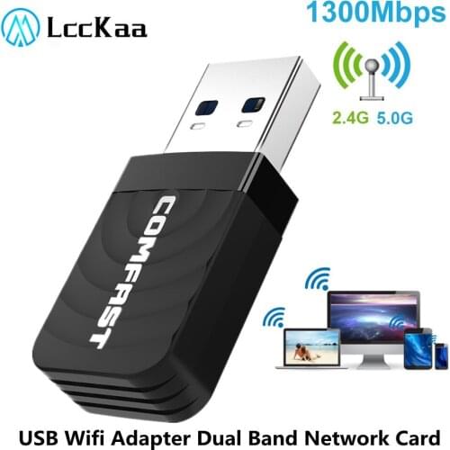 LccKaa Mini USB3.0 Wifi Adapter 1300Mbps Wifi Network Card Dual Band 5.8G/2.4GHz Wireless AC USB Adapter for PC Desktop Laptop