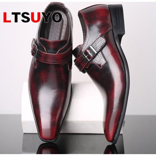 Mens leather high-end pointed-toe shoes, fashionable classic paint color brand mens shoes, banquet dress shoes, casual shoes