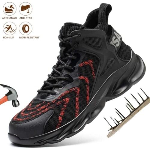Men Safety Work Shoes Breathable Mesh Light Comfortable Sneaker Indestructible Steel Toe Cap Soft Anti-piercing Work Boots