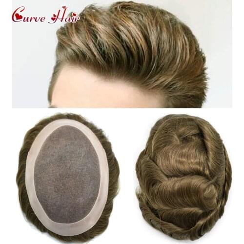 Male Toupee Hairpieces Natural Looking Human Remy Hair Durable Fine Mono Lace Black Color Men Replacement System