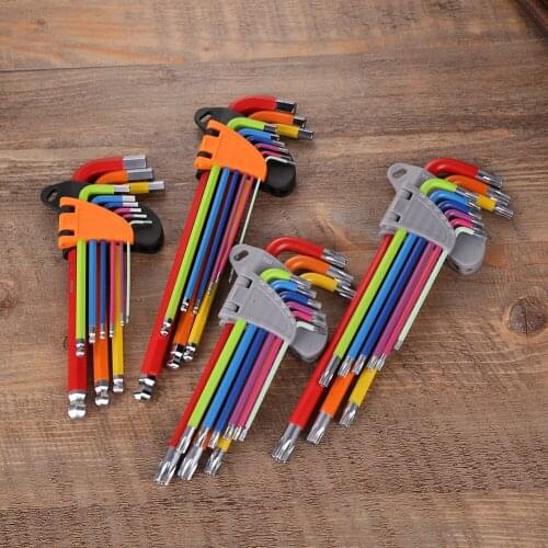 9Pcs 1.5mm-10mm Color Coded Ball-End Hex Allen Key L Wrench Set Torque Long Metric With Sleeve Hand Tools Bicycle Accessories