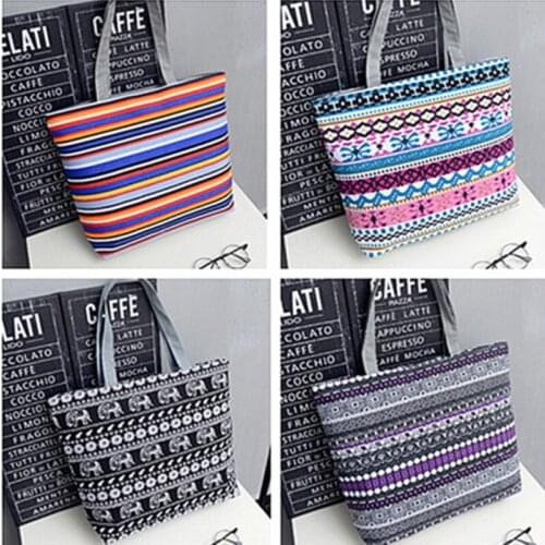 New ethnic style double-sided canvas mommy single-shoulder shopping bag