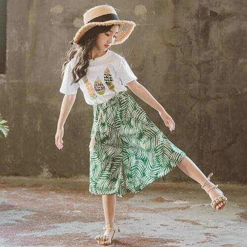 2020 New Girls Clothing Sets Summer Children flower T-shirt Short Sleeve +pants Set Kids Outwear Baby Girls Clothes