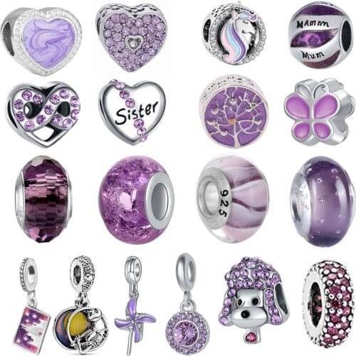 2021 New Purple Series Pendant Beads Fit Original Pandora Charms Silver Color Bracelets Women Girl Jewelry Gifts Customization