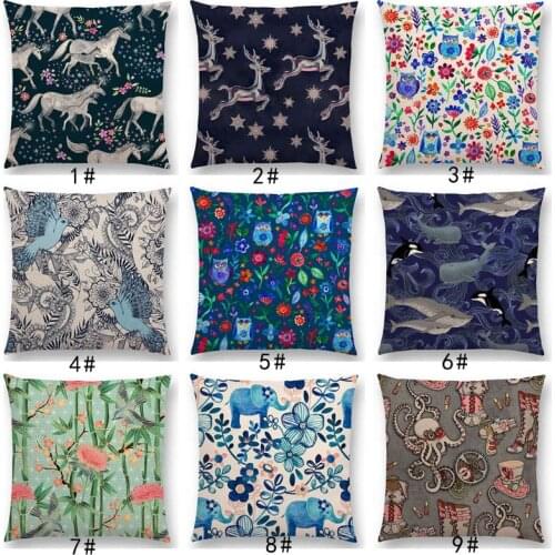 New Mixed Animal And Flowers Prints Elephants Owls Deers Unicorns Birds Cushion Cover Home Decor Car Sofa Throw Pillow Case
