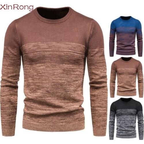 Spring 2021 new mens pullover round neck variegated sweater base casual all-match color contrast knitted sweater trend version