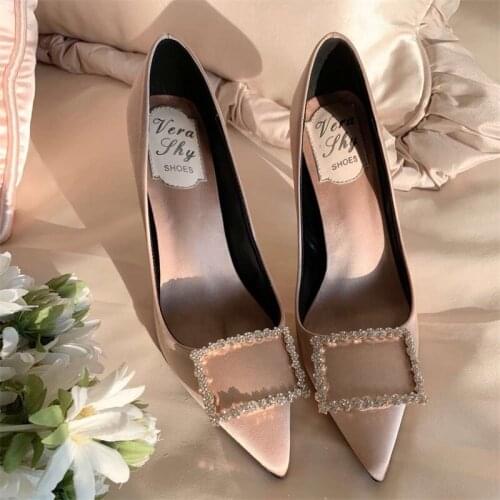 Spring new all-match stiletto high-heeled bridal wedding shoes pointed toe rhinestone silk banquet dress womens single shoes