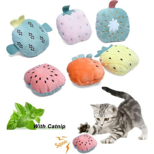 Plush Cat Catnip Toys Cute Fruit Shaped Interactive Cat Toy Carry Ring Paper Cartoons Cat Supplies for Kitten Soft Pet Products