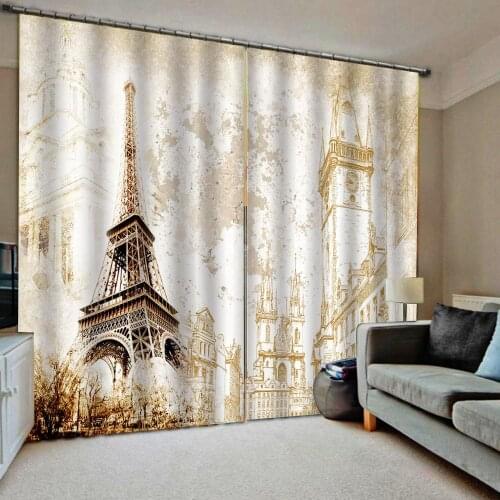 Retro yellow romantic tower curtains 3D Curtains Living Room Bedroom Drapes Cortinas Customized size Blackout curtain