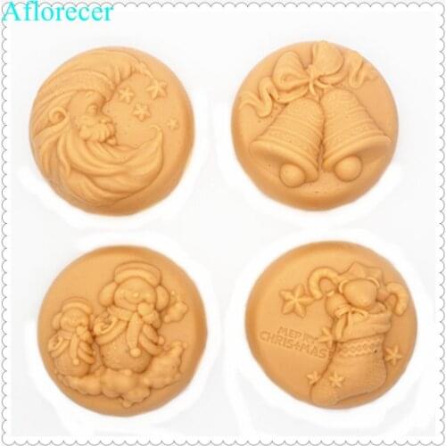 Christmas Soap Silicone Mold Santa Claus Candle Mould Xmas Bells Stockings Handmade Gifts Round Making Soap Molds