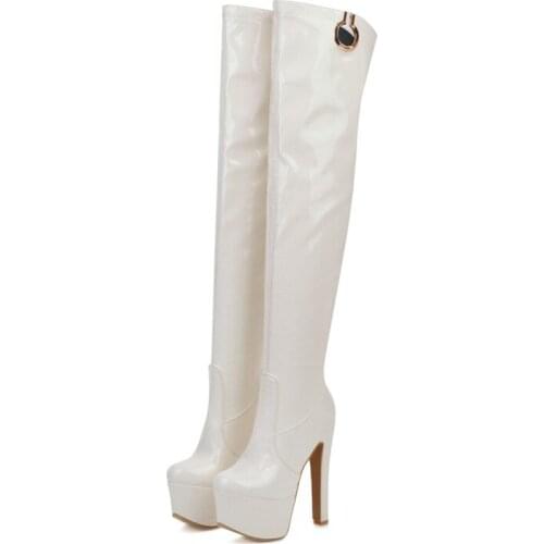 Brand Fashion Platform Over the Knee Boots Women Sexy Super High Heels Shoes Woman Party Boots Black Red White Fetish Shoes Lady