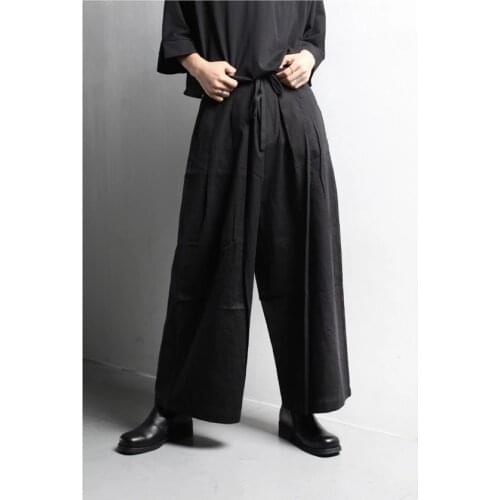 Mr. self made spring and summer mens and womens personalized drawstring wide leg pants Japanese and Korean style loose fat leg