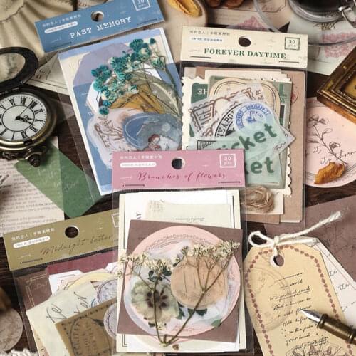 30PCS/Pack Vintage Paper Stamp DIY Scrapbook Decor Stickers Mixed Color Diary Notebook Album Journal Crafts Decorative Stickers