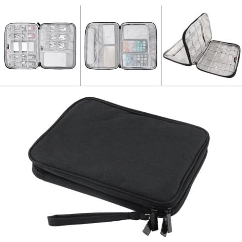 Multifunctional Double-layer Large Black Digital Cable Storage Bag Earphone Wire Bag Pen Power Bank Travel Kit Case Pouch