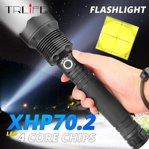 Brightest XHP70.2 XHP50 USB Rechargeable LED Flashlight Powerful Torch Waterproof Zoom Hunting Light Use 18650 or 26650 Batte