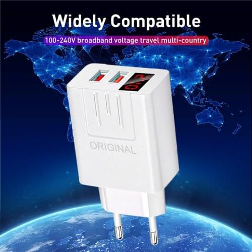 45W QC 3.0 USB Charger LED Digital Display Quick Charge 3.0 Portable Phone Fast Charging Adapter EU/US Plug Mobile Phone Charger