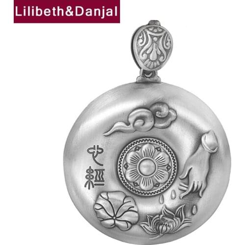 Lotus Leaf Cloud Pure S990 Sterling Silver Inlaid Gems Buddha Heart Sutra Mantra Women Men Necklace Pendant Jewelry 2021 New P13