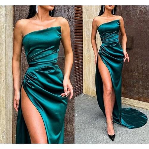 Elegant Strapless Long Evening Party Dresses 2020 Side Split Robe De Soiree вечерние платья Vestidos De Fiesta suknie wieczorowe
