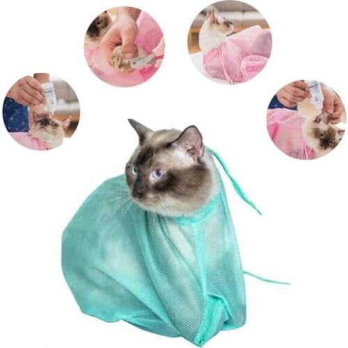 1 Pcs Pet Cat Bath Mesh Bag 3 Colors Comfortable Net Yarn Pet Bath Washing Bags Grooming Pouch Detachable Clean Cat Supplies
