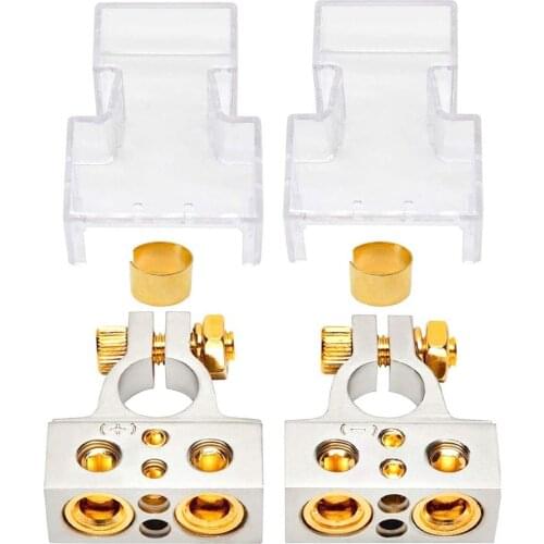 2Pcs Car Battery Terminal Connectors Kit AWG Positive Negative Battery Terminal Clamp Connector With 2 Clear Covers Shims