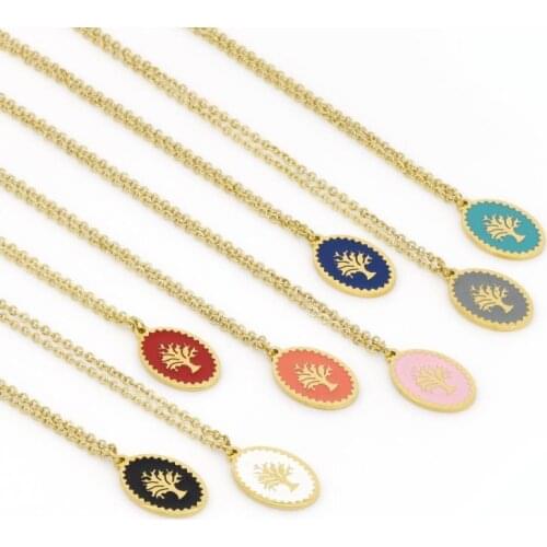 5pcs/pack dripping oil copper inlaid shell tree of life charms thin link pendant choker women necklace collar gift daily jewelry