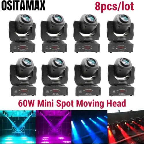 8PCS DMX 60w DJ Stage Mini LED Spot Light Moving Head Wash Projector DMX512 Gobo Effect for Disco Wedding Bar Nightclub