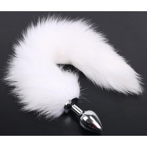 Metal Anal Plug White Fox Tail Butt Plug G Spot Adult Sex Toys For Woman Anus Stimulator Cosplay Artificial Dog Tail Ass Plug