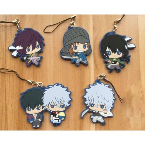 Gintama Anime keychain Sakata Gintoki Toushirou Kagura Shimura Shinpachi Okita Sougo Rubber strap/mobile phone charm D138