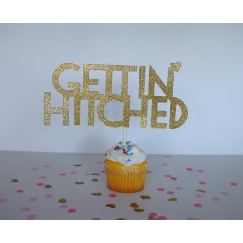 Glitter Bridal Shower cupcake ToppersGettin' Hitched Bacheloretty Party wedding Cake Topper decor