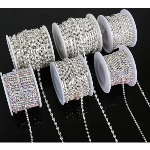 Big Sale Silver Base Clear AB Crystal SS6-SS18 Intensive Silver Base New Style DIY Beauty Accessories Sew On Rhinestone Chain