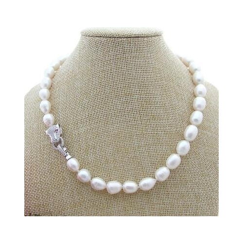 HUGE SOUTH SEA 10-11MM WHITE BAROQUE PEARL necklaceCE 18 INCH Leopard Clasp
