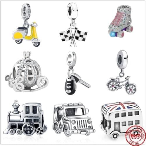 2021 New Motorcycle Car Train Bicycle Key UK Bus Pendant Beads fit Original Pandora Charms Silver 925 Bracelet DIY Women Jewelry