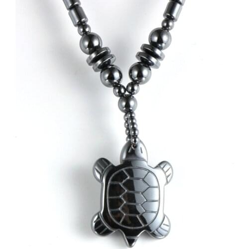 Turtle Pendant Necklace 2020 New Fashion Men Women Energy Black Hematite Beads 18" Choker Necklace Trendy Natural Stone Jewelry