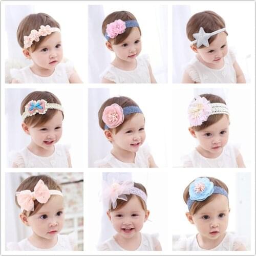Baby Headband Flowers Girls Pink Ribbon Hair Bands Handmade Headwear Hair Elastic Tiara For Girl Newborn Babies Hair Accessories