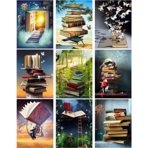 Display Book Scenery Diy Diamond Painting Landscape 5D Mosaic Full Cross Stitch Kit Library Embroidery Wedding DecorationZP-4117